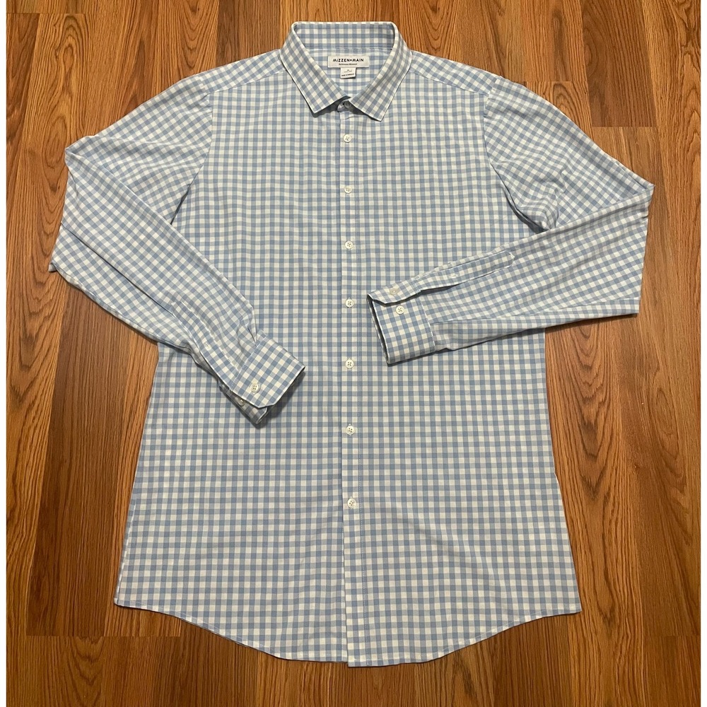 Mizzen+Main Shirt Mens Extra Large Trim Tall Gingham Performance Button Front
